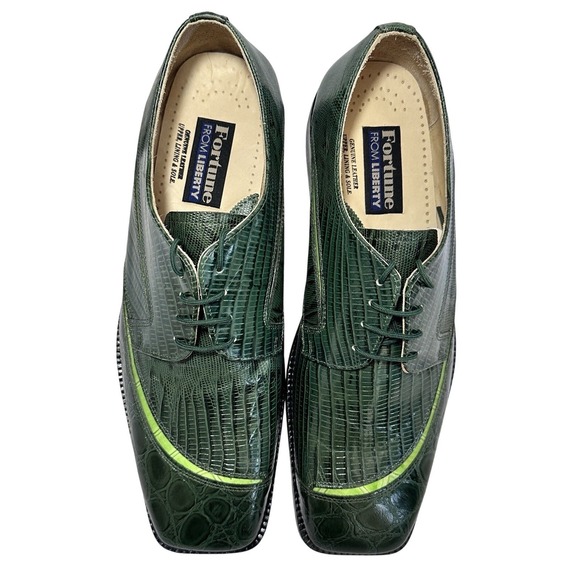Vintage Green Lizard-Print Leather Oxford Shoes By Fortune From Liberty Size 11